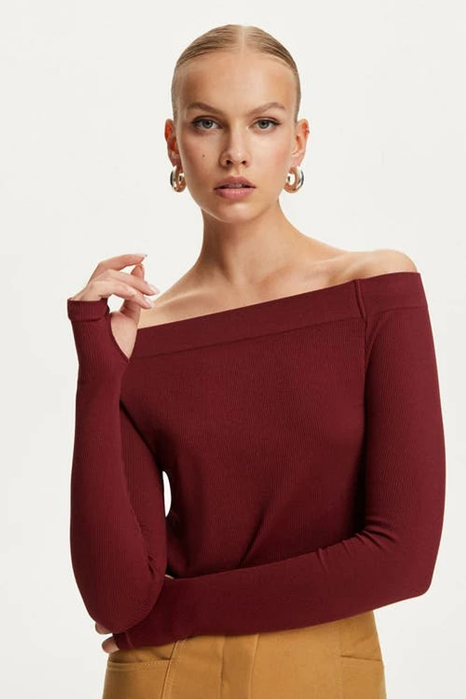 Nocturne Long Sleeve Crop Top in Burgundy at Nordstrom, Size Large