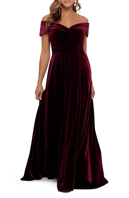 Xscape Evenings Off the Shoulder Velvet Gown Burgundy at Nordstrom,