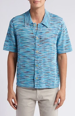 Corridor Space Dye Short Sleeve Button-Up Cardigan Blue at Nordstrom,