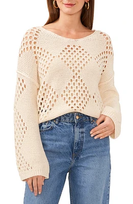 Vince Camuto Diamond Pointelle Cotton Blend Sweater New Ivory at Nordstrom,