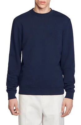 sandro Easy Glossy Flower Cotton Graphic Sweatshirt Navy Blue at Nordstrom,