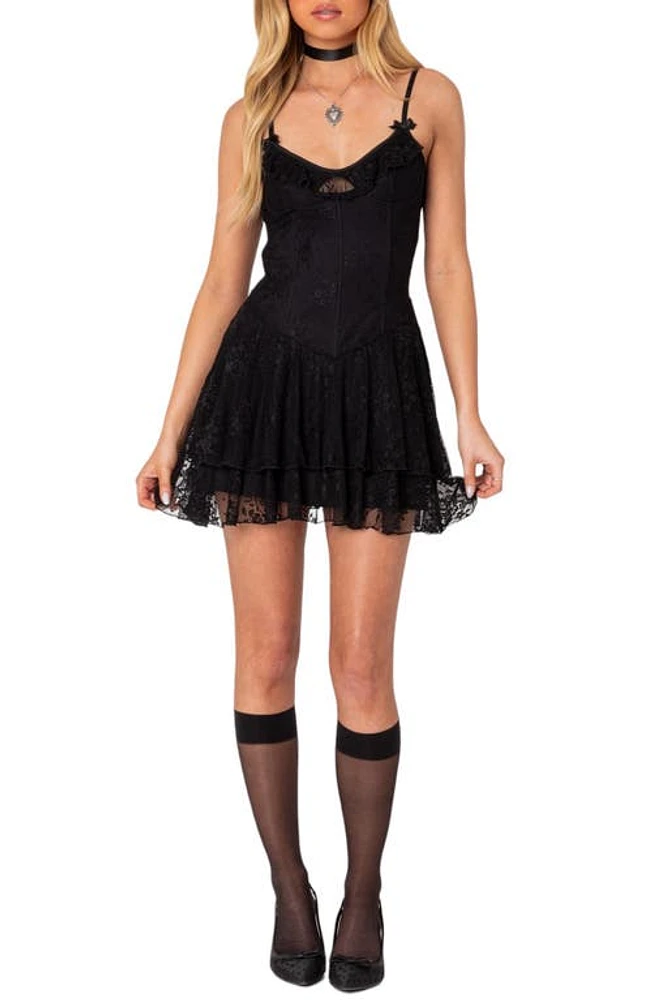 EDIKTED Lyla Lace Minidress Black at Nordstrom,