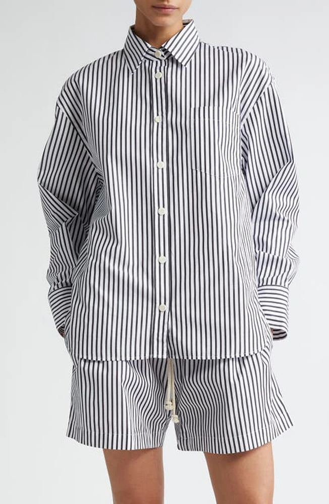 Maria McManus Stripe Oversize Organic Cotton Poplin Button-Up Shirt in Black Stripe at Nordstrom, Size Small