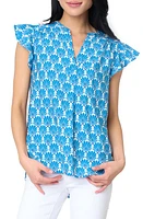 GIBSONLOOK Notch Neck Flutter Sleeve High-Low Top Blue Medallion Print at Nordstrom,