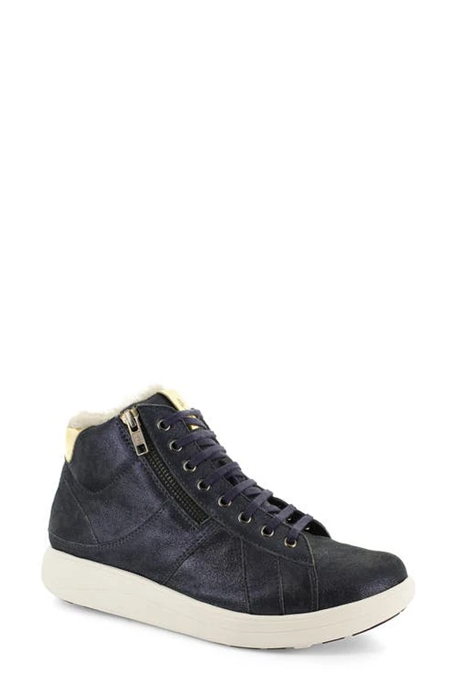 STRIVE Chatsworth II Leather Hi-Top Sneaker with Faux Fur Trim Navy Sparkle at Nordstrom,