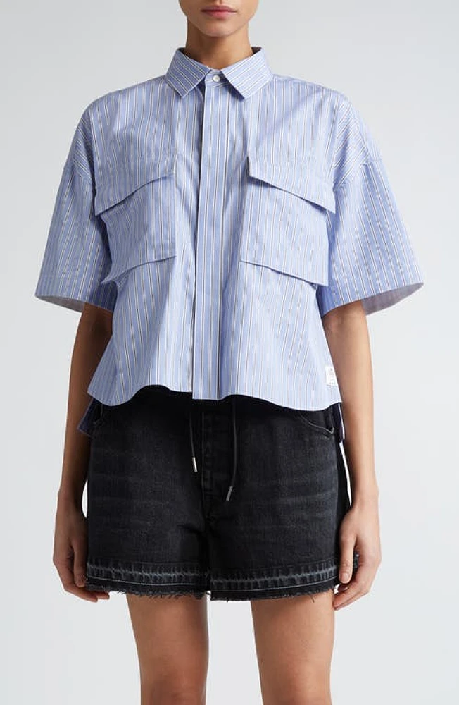 Sacai x Thomas Mason Cotton Poplin Shirt in Light Blue Stripe at Nordstrom, Size 4