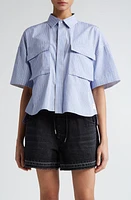 Sacai x Thomas Mason Cotton Poplin Shirt in Light Blue Stripe at Nordstrom, Size 4