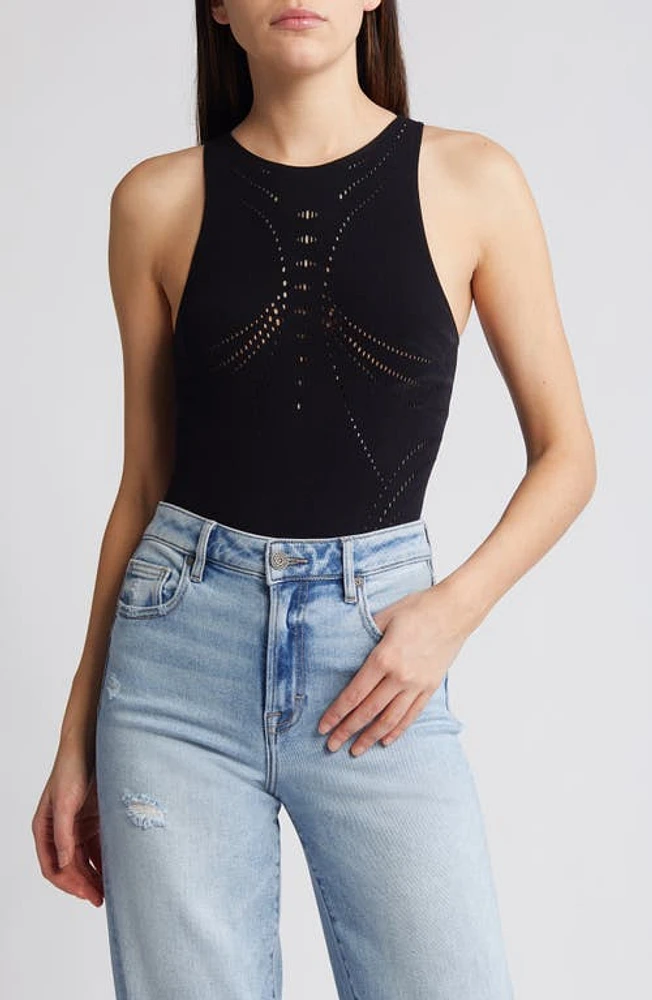 AFRM Elmer Laser Cut Seamless Bodysuit Noir at Nordstrom,