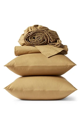 Coyuchi Crinkled Organic Cotton Percale Sheet Set in Hazel at Nordstrom, Size California King