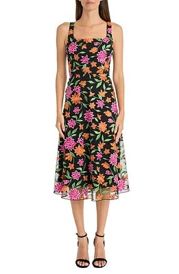 Maggy London Floral Embroidered Sleeveless Midi Dress Pink/Black Multi at Nordstrom,