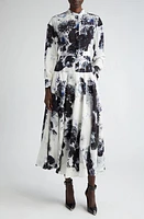 Alexander McQueen Chiaroscuro Floral Long Sleeve Silk Shirtdress in Ink at Nordstrom, Size 0 Us