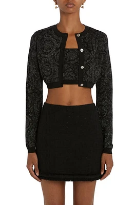 Versace Barocco Metallic Jacquard Crop Cardigan in Black at Nordstrom, Size 8 Us