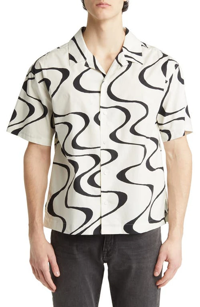 FRAME Abstract Wave Print Short Sleeve Button-Up Camp Shirt in Ecru Print at Nordstrom, Size Medium