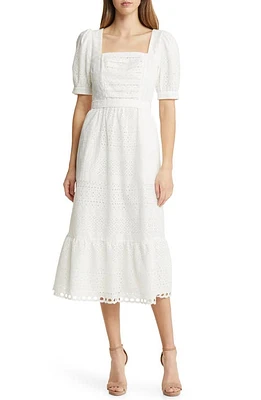 Rachel Parcell Lace Overlay Cotton Midi Dress in Lucent White at Nordstrom, Size Small