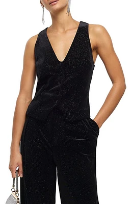 River Island Sparkle Button Front Waistcoat Black at Nordstrom,