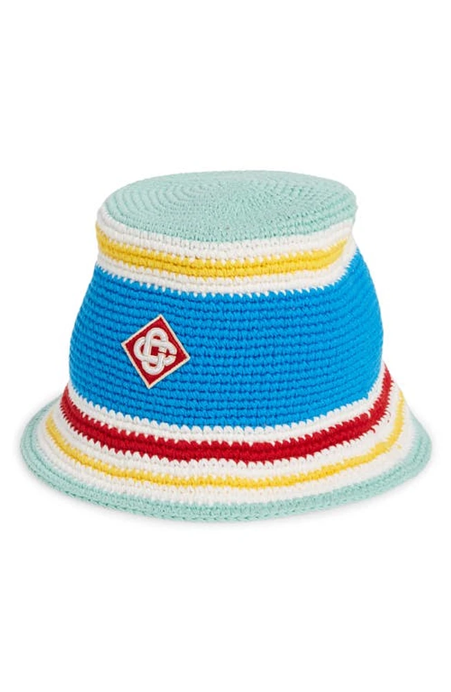 Casablanca Logo Patch Cotton Crochet Hat Blue Multi at Nordstrom,