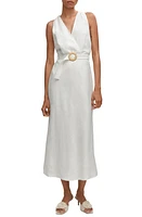 MANGO Belted Linen Dress Off White at Nordstrom,