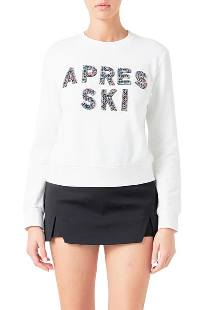 Endless Rose Après Ski Embellished Cotton Sweatshirt White at Nordstrom,