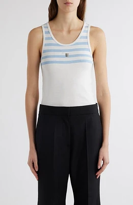 Givenchy Stripe Yoke Cotton Rib Tank White/Light Blue at Nordstrom,