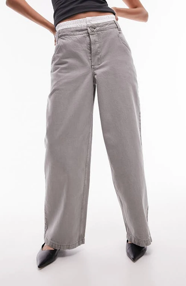 Topshop Boxer Waistband Cotton Pants Grey at Nordstrom, Us