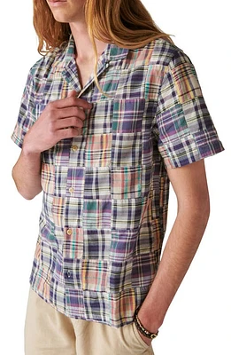 Lucky Brand Patchwork Short Sleeve Button-Up Shirt Blue Multi at Nordstrom,