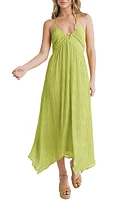 Mila Mae Textured Asymmetric Hem Halter Dress Lime at Nordstrom,