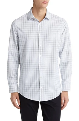 Mizzen+Main Leeward Trim Fit Sky Hampton Windowpane Plaid Performance Button-Up Shirt Blue at Nordstrom,