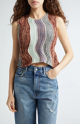 Vitelli Peacock Mixed Stitch Sleeveless Crop Sweater Burgundy Mix at Nordstrom,