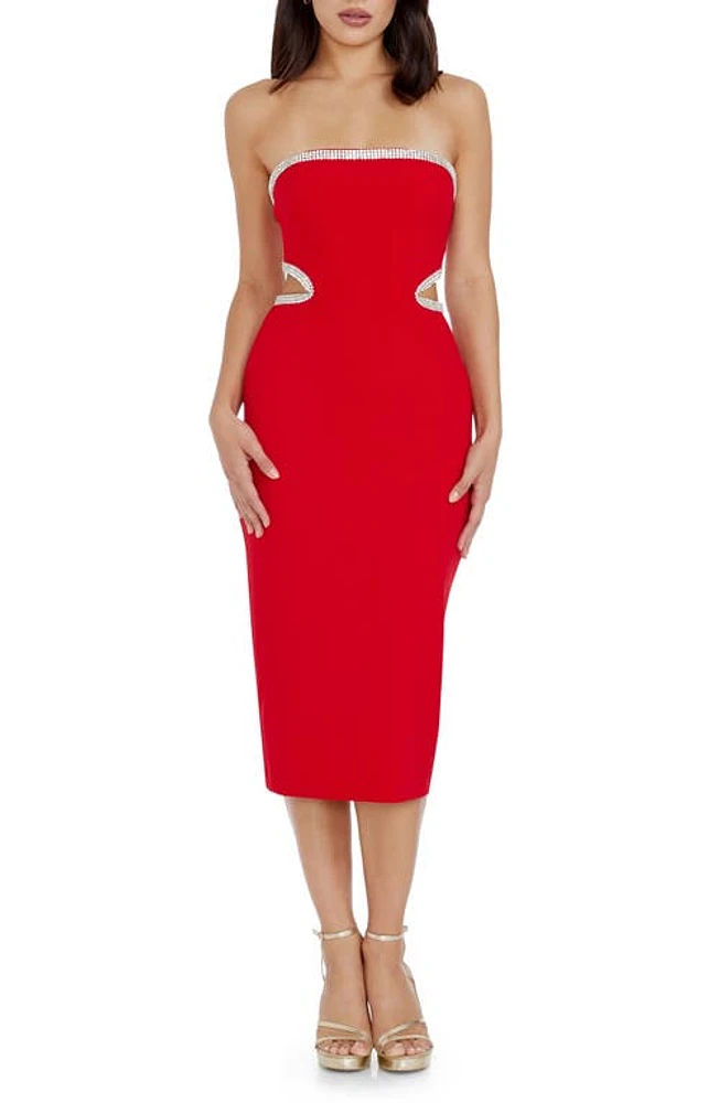 Dress the Population Ari Rhinestone Strapless Rouge-Silver at Nordstrom,