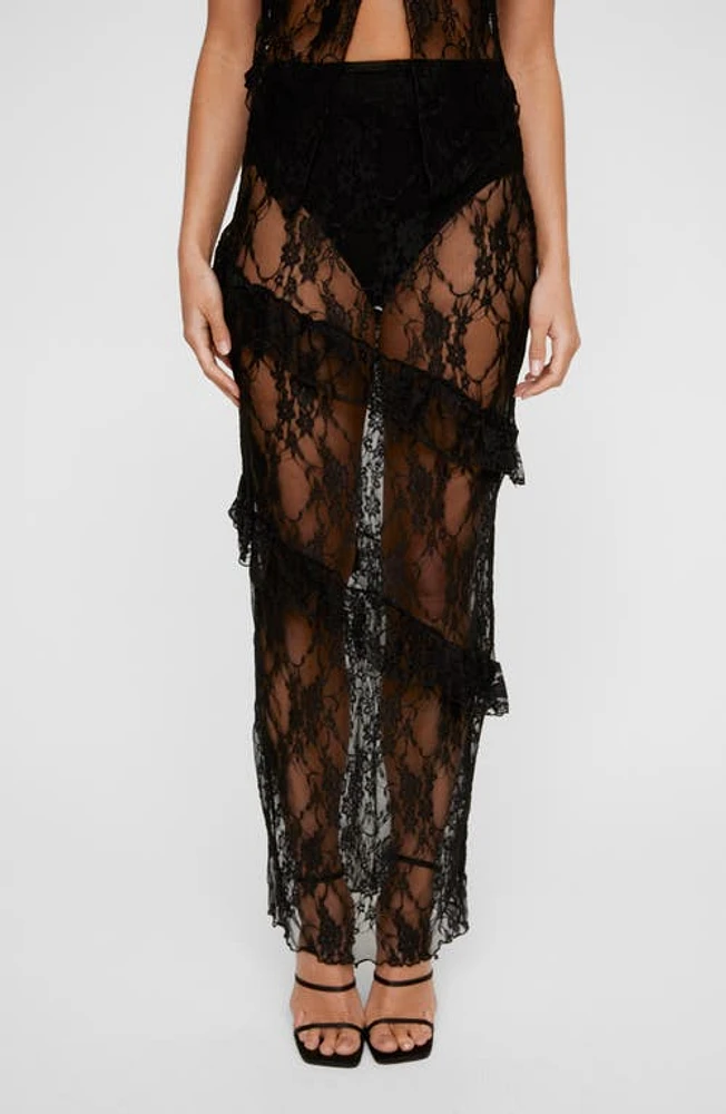 NASTY GAL Ruffle Sheer Lace Cover-Up Skirt Black at Nordstrom,