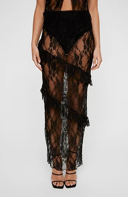 NASTY GAL Ruffle Sheer Lace Cover-Up Skirt Black at Nordstrom,