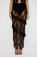 NASTY GAL Ruffle Sheer Lace Cover-Up Skirt Black at Nordstrom,