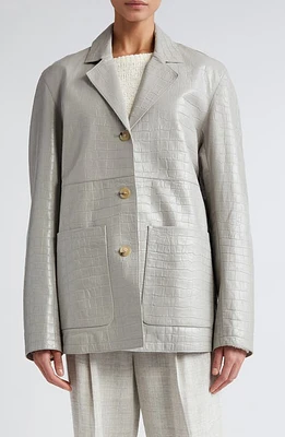 TOTEME Croc Embossed Leather Jacket in Grey at Nordstrom, Size 4 Us