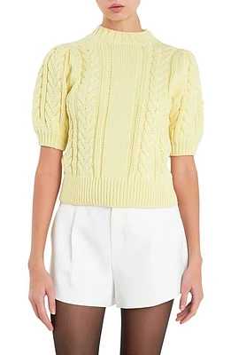 English Factory Mock Neck Cable Stitch Sweater Lemon at Nordstrom,