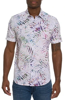 Robert Graham The Roxy Seersucker Short Sleeve Button-Up Shirt White Multi Purple Print at Nordstrom,