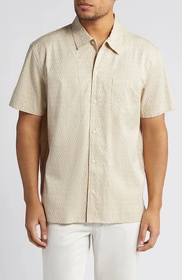 Treasure & Bond Tencel Blend Short Sleeve Button-Up Shirt Tan- Beige Mosaic Tiles at Nordstrom,