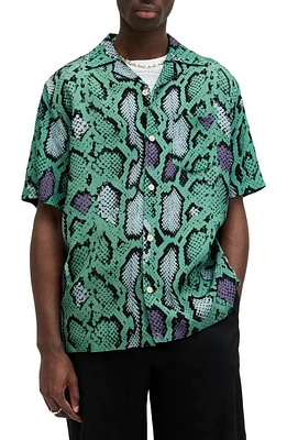 AllSaints Serpenz Camp Shirt Teal Green at Nordstrom,