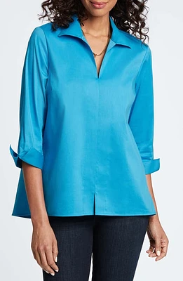 Foxcroft Agnes Split Cuff Popover Top True Blue at Nordstrom,