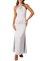 Petal & Pup Satin Halter Gown Steel at Nordstrom,