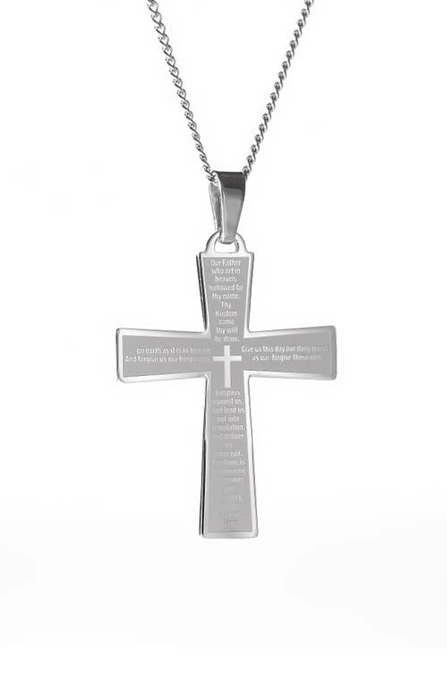 Brook and York Men's Lord's Prayer Cross Pendant Necklace in Silver at Nordstrom