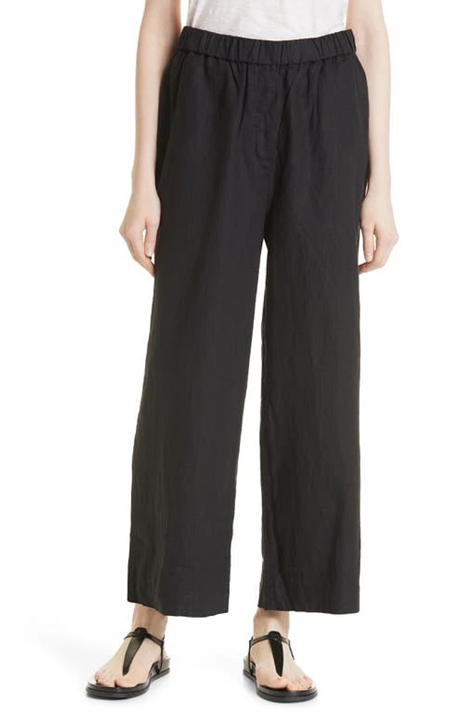 Masai Copenhagen Parini Linen Pull-On Pants Black Solid at Nordstrom,