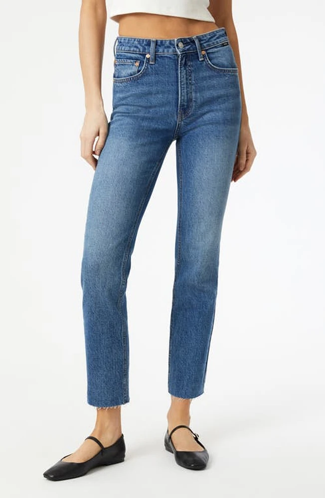 Mavi Jeans Viola High Waist Raw Hem Ankle Straight Leg Dark Brushed Recycled Blue at Nordstrom, X