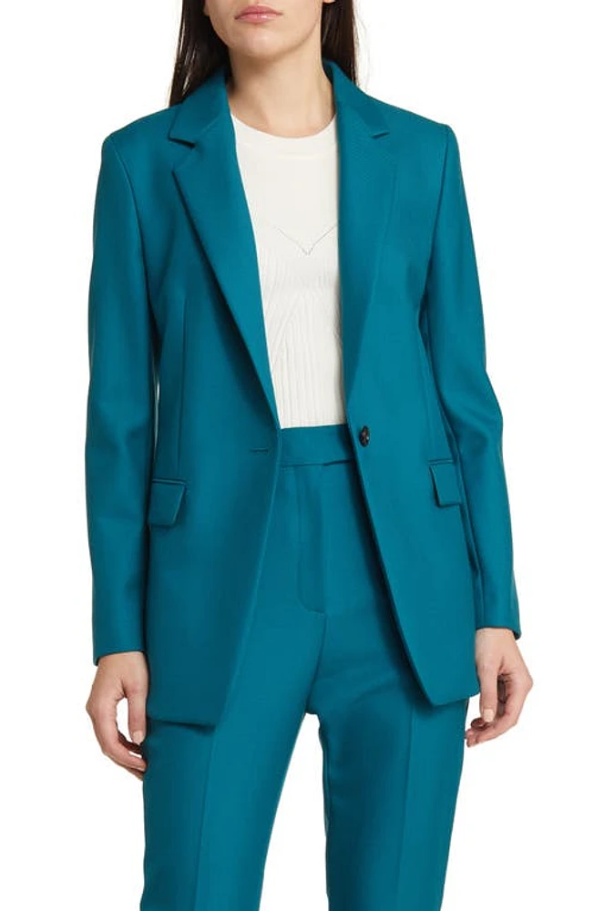 BOSS Jocaluah One-Button Virgin Wool Blazer Emerald Night at Nordstrom,