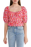 WAYF Avra Sweetheart Neck Peplum Top Red /Purple Roses at Nordstrom,