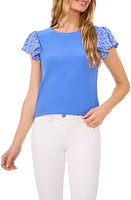 CeCe Mixed Media Flutter Sleeve Knit Top at Nordstrom,