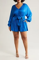 Chelsea28 Textured Dot Long Sleeve Satin Romper at Nordstrom,