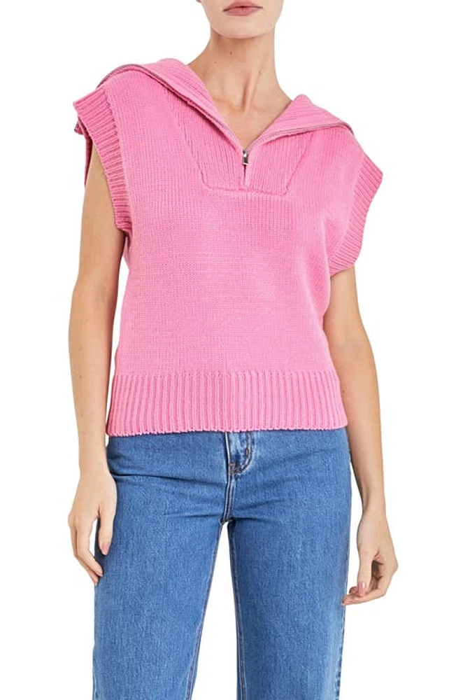 English Factory Zip Mock Neck Cap Sleeve Sweater at Nordstrom,