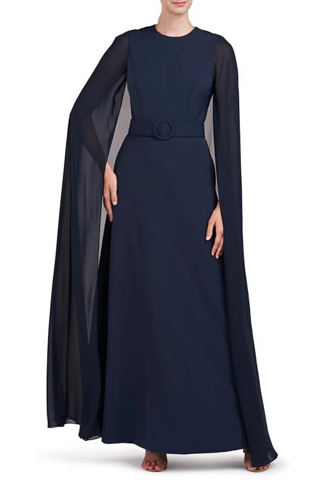 Kay Unger Freya Belted Cape Gown in Dark Navy at Nordstrom, Size 4