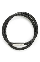 Nordstrom Men's Braided Leather Wrap Bracelet in Black- Silver at Nordstrom