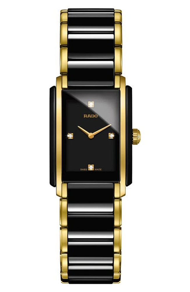 RADO Integral Diamonds Bracelet Watch, 22mm x 33mm in Gold/Black at Nordstrom